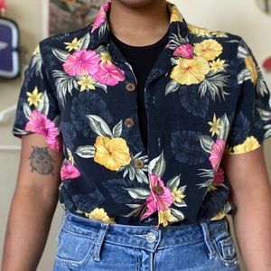 Black Floral Button Up